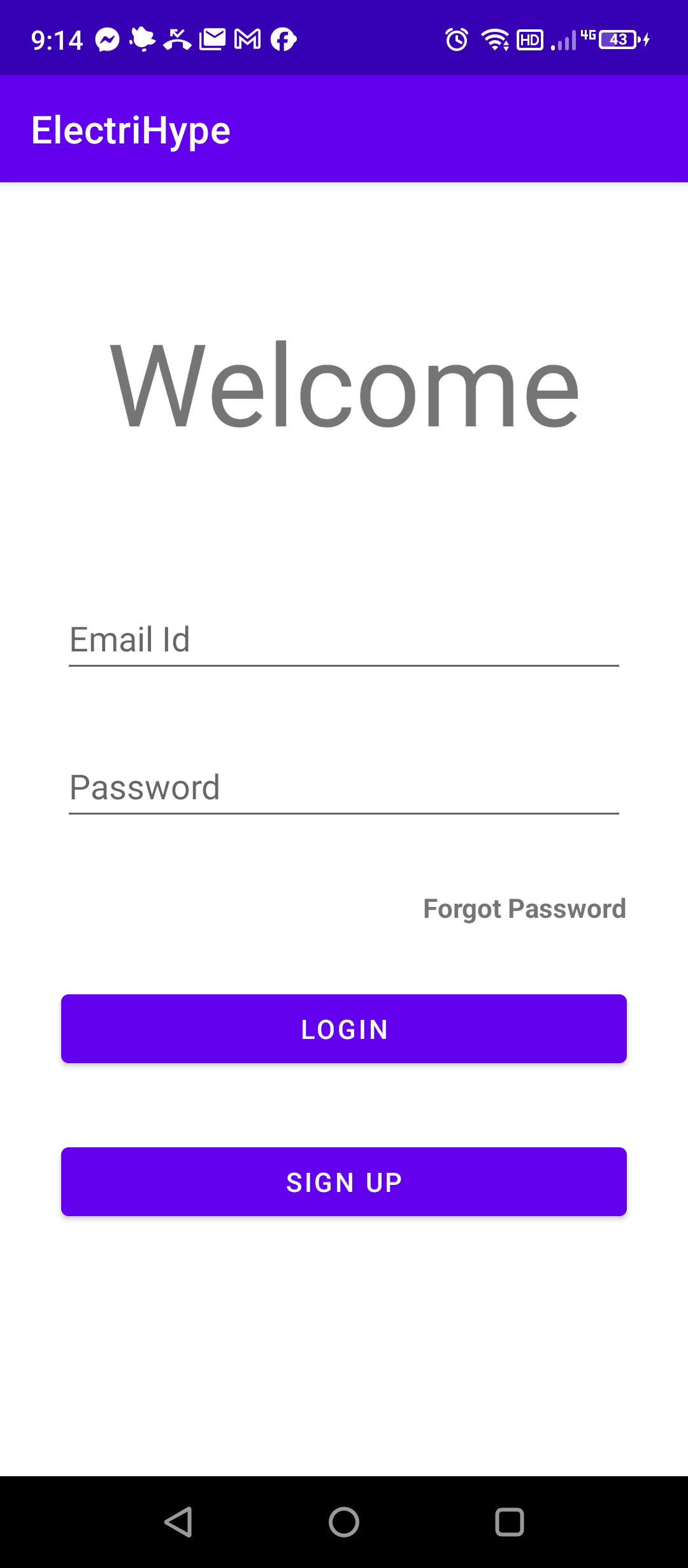 ElectriHype — login screen