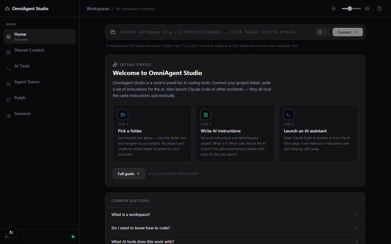 OmniAgent Studio — multi-LLM coordination dashboard