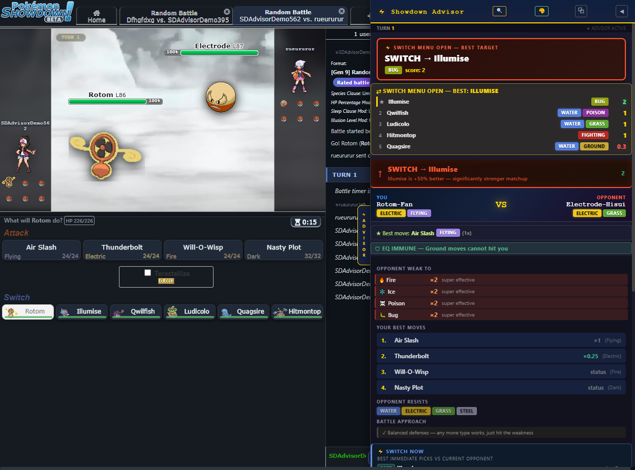 Poke-Advisor — live advice overlay during a Showdown battle